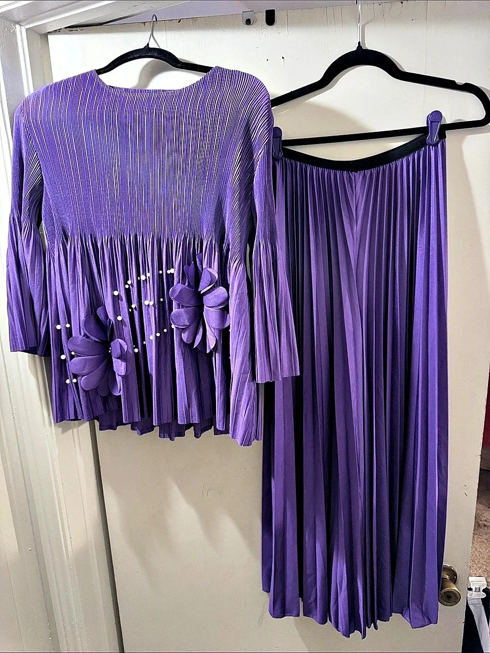 Unbranded Purple Pleated Floral Maxi Dress Set